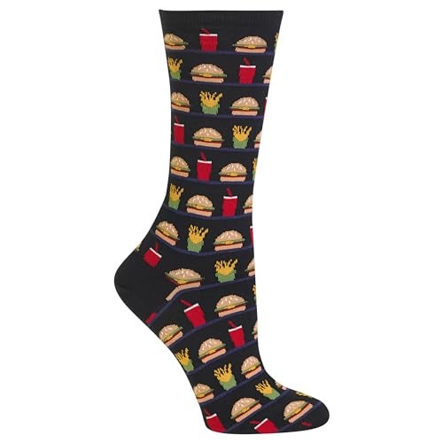 Hot Sox Women's Fun Food Crew Socks-1 Pair Pack-Cool & Cute Pop Culture Gifts, Hamburger, Fries and Drink (Black), Shoe Size: 4-10 - Image 1