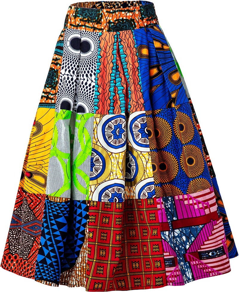 HongyuAmy Womens African Print Skirt Pleated Ankara Skirt Colour A Small