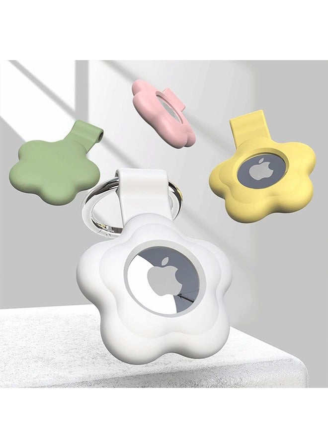 4Pcs Holder Case for AirTag Tracker with Keychain Flower Silicone Protective Cover with Loop Key Ring for Kids Pets Wallet Backpacks Luggage White Green Pink Yellow  - Image 5