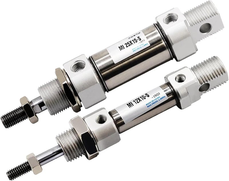 MI12x80 Small Pneumatic Stainless Steel Mini Air Cylinder Multiple Bore Sizes - Image 1