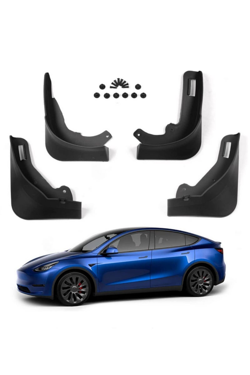 4 قطع لوحات سفلية (مصدات الطين) لتيسلا موديل واي 2022، 2021، 2020 - واقيات الطين للسيارة، حواجز تناثر غير مرئية، لوحات حماية بلون أسود غير لامع، إكسسوارات، غطاء وقائي متين، مناسبة لجميع الأحوال الجوية، تركيب سهل - Image 1