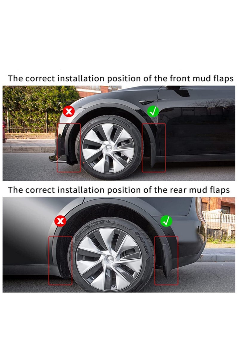 4 قطع لوحات سفلية (مصدات الطين) لتيسلا موديل واي 2022، 2021، 2020 - واقيات الطين للسيارة، حواجز تناثر غير مرئية، لوحات حماية بلون أسود غير لامع، إكسسوارات، غطاء وقائي متين، مناسبة لجميع الأحوال الجوية، تركيب سهل - Image 3