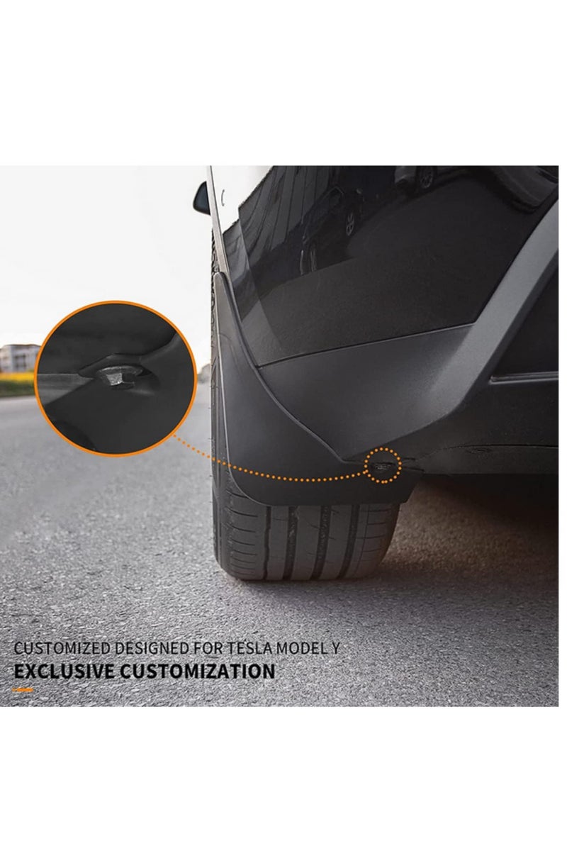 4 قطع لوحات سفلية (مصدات الطين) لتيسلا موديل واي 2022، 2021، 2020 - واقيات الطين للسيارة، حواجز تناثر غير مرئية، لوحات حماية بلون أسود غير لامع، إكسسوارات، غطاء وقائي متين، مناسبة لجميع الأحوال الجوية، تركيب سهل - Image 4
