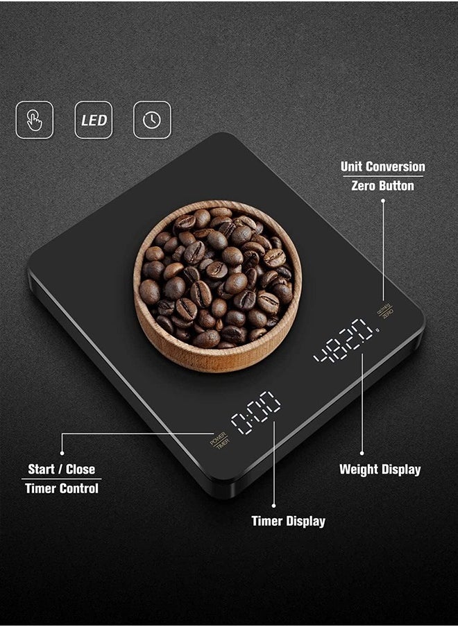 Joshberg - Digital Coffee Scales with Timer,LED Digital Electronic Drip Coffee Scale,Kitchen Scale,Black - Image 1