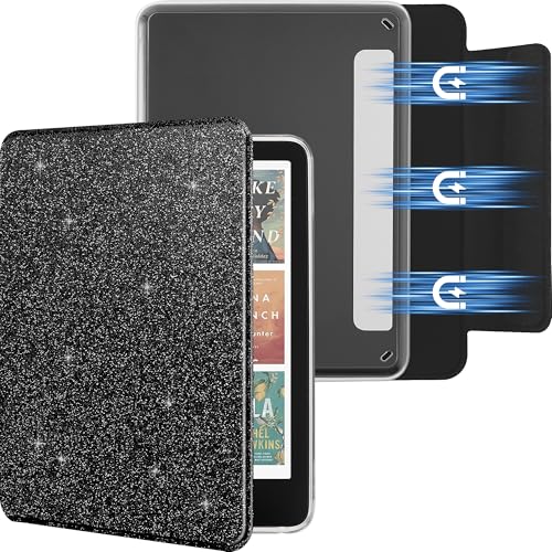 SESENSE Detachable Magnetic Case for 7'' Kindle Paperwhite 12th Gen 2024 and Kindle Colorsoft Signature Edition, Slim PU Shell Cover Case with Auto Wake/Sleep, Glitter Black - Image 1