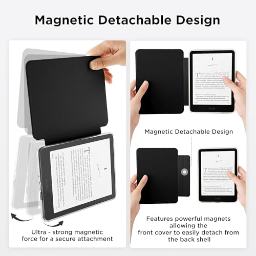 SESENSE Detachable Magnetic Case for 7'' Kindle Paperwhite 12th Gen 2024 and Kindle Colorsoft Signature Edition, Slim PU Shell Cover Case with Auto Wake/Sleep, Glitter Black - Image 3