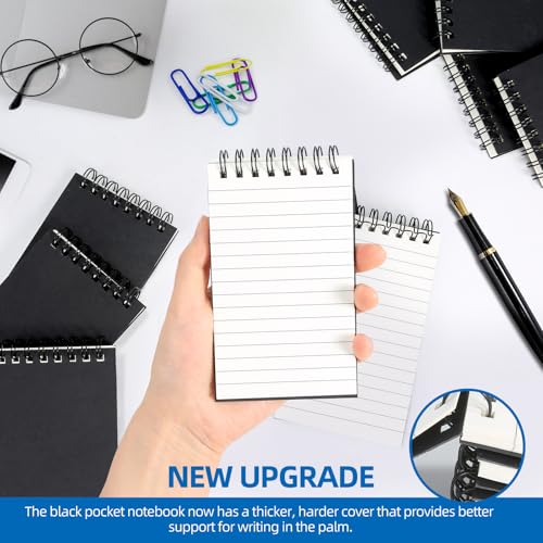 wavamawa 12 Pack Pocket Notebooks, 3x5 inch Small Notepads, Mini Spiral Notebook, Little Pocket Size, Lined College Ruled Paper, Memo Note Pads for Home, Office, School, Travel (Black) - Image 3