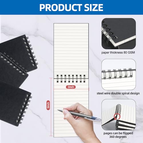 wavamawa 12 Pack Pocket Notebooks, 3x5 inch Small Notepads, Mini Spiral Notebook, Little Pocket Size, Lined College Ruled Paper, Memo Note Pads for Home, Office, School, Travel (Black) - Image 2