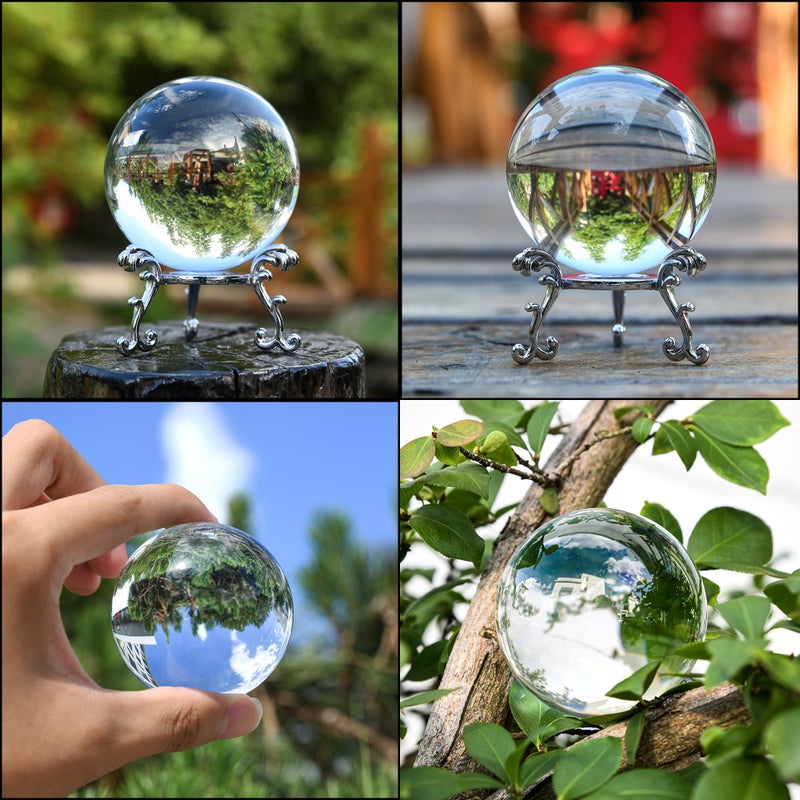 QIANCHANG 60mm Clear Crystal Ball with Stand, Photography Crystal Ball Prop for Magical Shots, Optical Glass Sphere Decorative Balls Gifts for Meditation Divination - Image 2