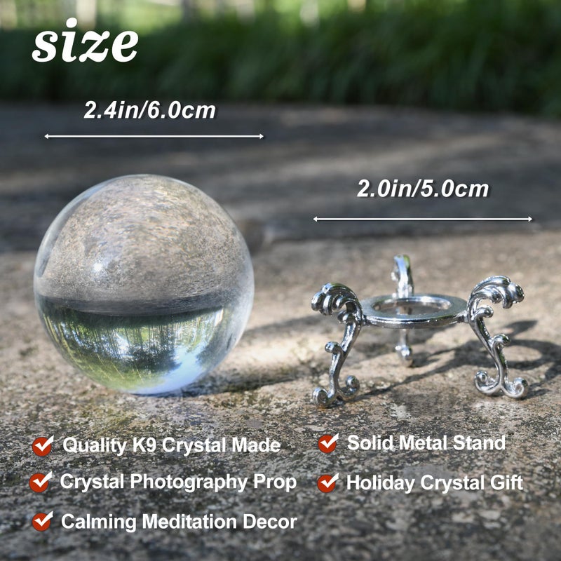 QIANCHANG 60mm Clear Crystal Ball with Stand, Photography Crystal Ball Prop for Magical Shots, Optical Glass Sphere Decorative Balls Gifts for Meditation Divination - Image 4