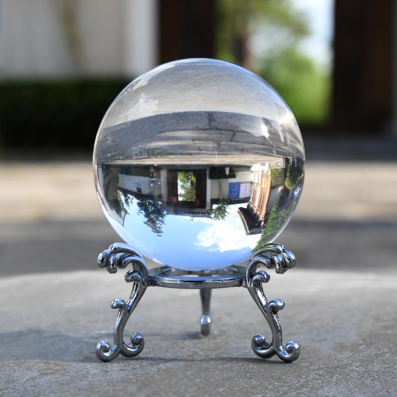 QIANCHANG 60mm Clear Crystal Ball with Stand, Photography Crystal Ball Prop for Magical Shots, Optical Glass Sphere Decorative Balls Gifts for Meditation Divination - Image 1
