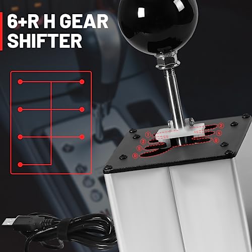 Plobeda USB Simulator Shifter Compatible with Logitech G29 /G27 /G25 /G920 T300RS/GT Steering Wheel , Applicable for ATS ETS Dust WRC Sim Racing Games H Shifter with Carbon Fiber Grip - 6+R White(PC System) - Image 2