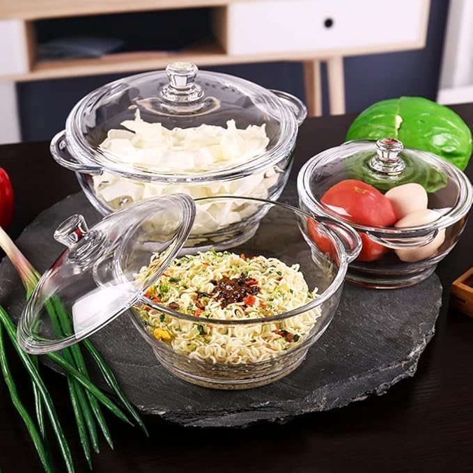 KONSSEE Glass Casserole Bowl 1000 ML Set of 1 Serving Casserole Salad Bowl Sets Bowl Kitchen Accessories Items Serving Bowl for Snack Soup Mixing Bowl Dinning Table - Image 4