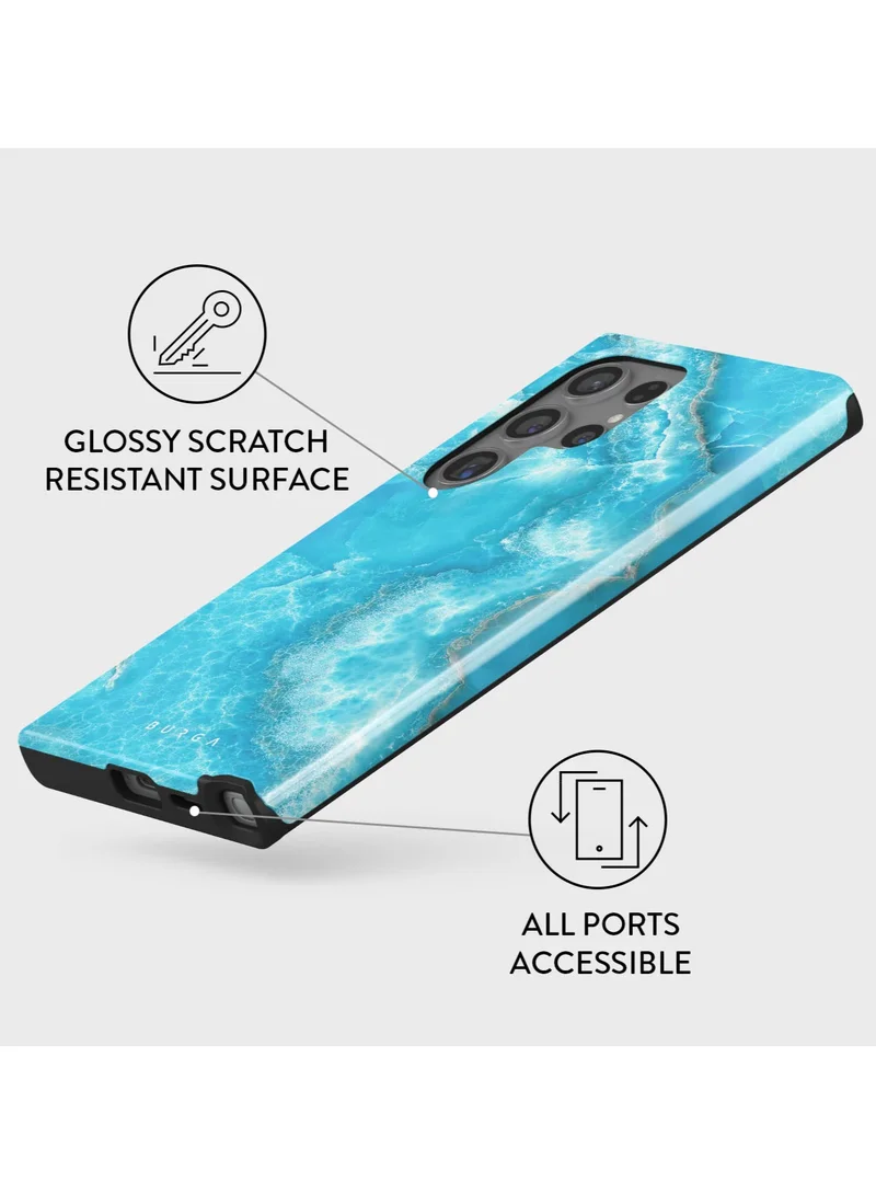 بورجا غطاء هاتف BURGA متوافق مع Samsung Galaxy S24 Ultra - غطاء حماية فاخر بطبقتين: غلاف صلب + سيليكون - تصميم "Ocean Waves" - مقاوم للخدوش والصدمات