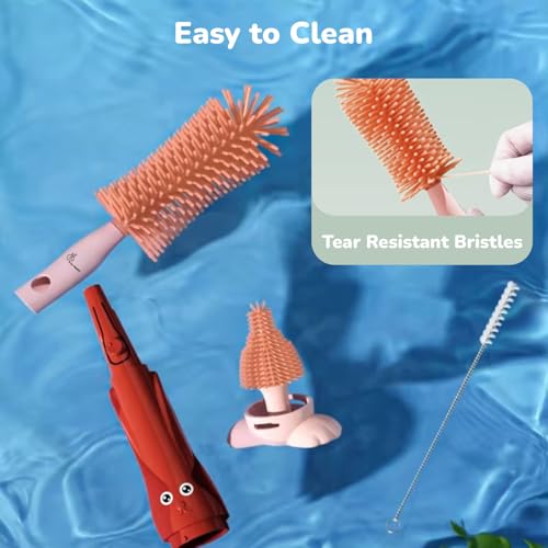 R for Rabbit Hygo Care Bunny 3-in-1 Cleaning Brushes for Baby Bottles, Straw & Nipple, BPA-Free Soft Silicone Bristles, Easy to Clean Bottles Corner, Hidden Storage & Adorable Design Cleaner (Red) - Image 5
