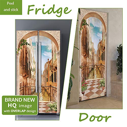 Alwayspon Vintage Art Self Stick Vinyl Door Mural Sticker Peel and Stick Removable Refrigerator Wrap Decal Venice Balcony 323x787 2 Pcs Set - Image 3