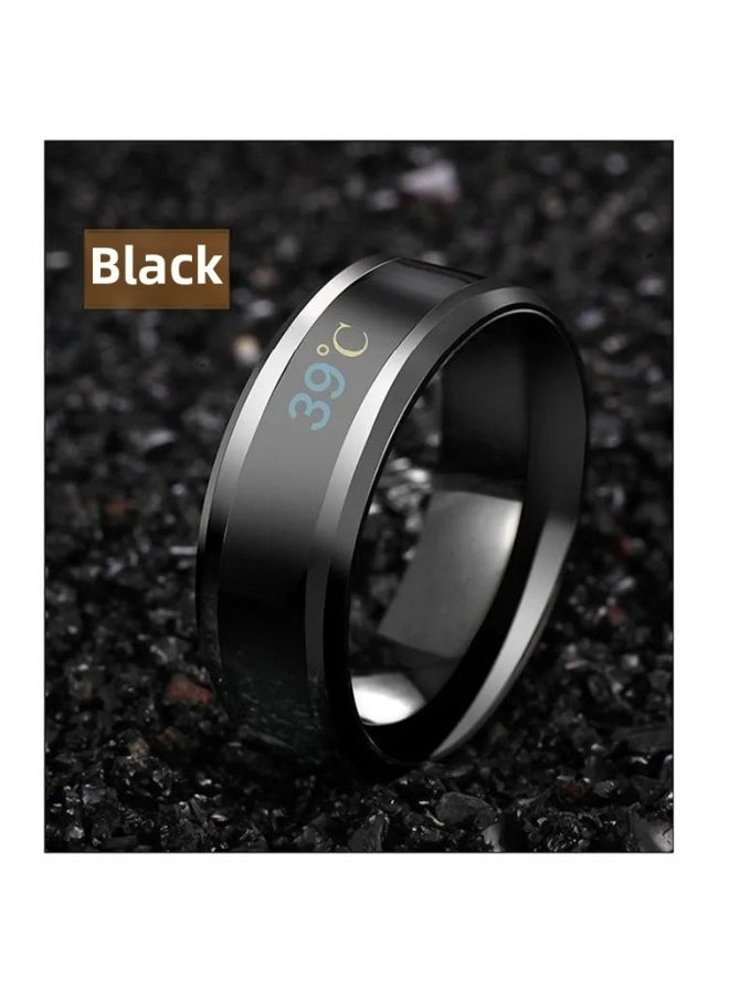 Generic Creative Temperature Ring Temperature Changing Korean Style Personalized Single Trendy Men Index Finger Tail Ring Titanium Steel Ring For Men-Colour:Smart Temperature Sensing Ring [black] Size 11 Finger Circumference 64.6mm  - Image 4