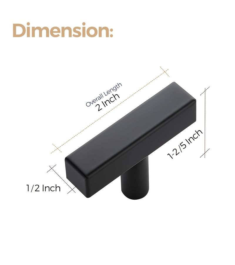 Matte Black Square Cabinet Handles 2 Inch Kitchen Pulls 3 Pack - Image 3