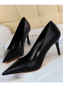 BIGTREE Women's Comfortable Stiletto Pumps 7.5cm Elegant Gorgeous Closed Pointed Toe Slip On Solid High Heels Black 