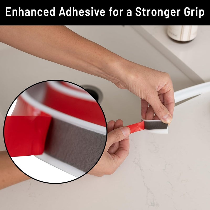 KAANU GEAR 118 Inch Collapsible Shower Threshold Water Dam Adhesive Silicone 047 High Shower Dam Water Stopper Barrier For Bathroom Kitchen Splash Guard Edge Trim Strip For Dry and Wet Separation White  - Image 4