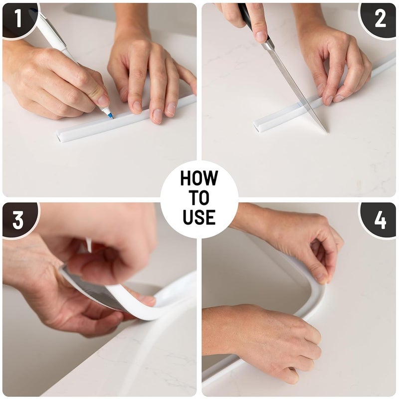 KAANU GEAR 118 Inch Collapsible Shower Threshold Water Dam Adhesive Silicone 047 High Shower Dam Water Stopper Barrier For Bathroom Kitchen Splash Guard Edge Trim Strip For Dry and Wet Separation White  - Image 5