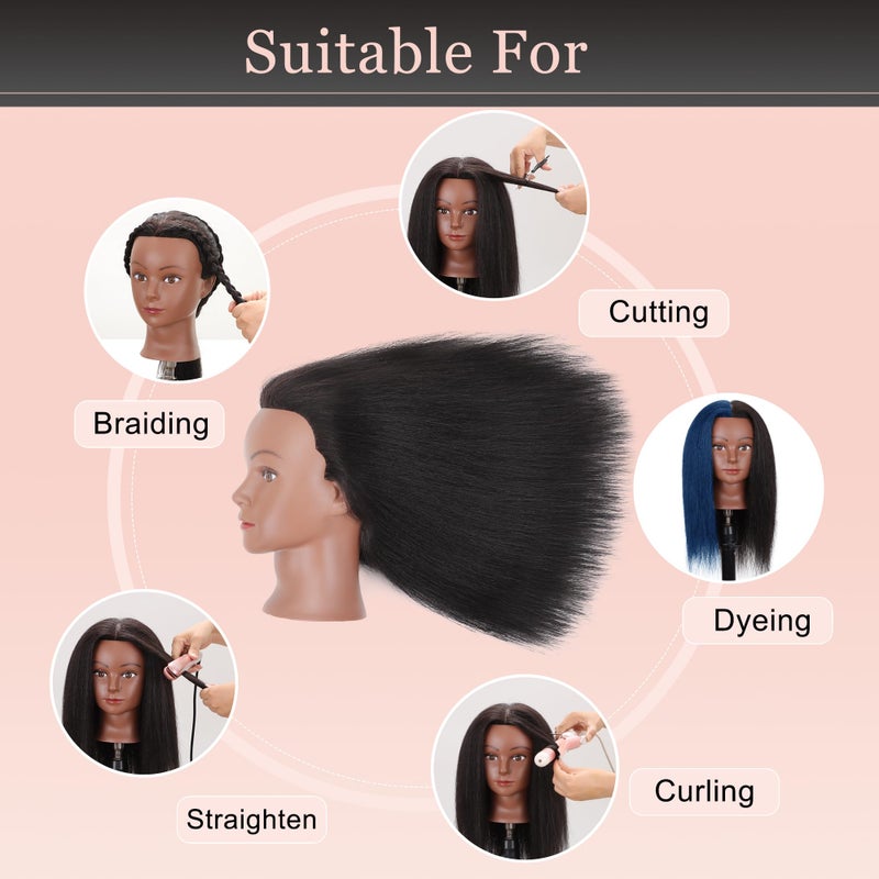 YODIDI Mannequin Head with 100% Human Hair, Manikin Head Human Hair Cosmetology Doll Head for Hair Styling Hairdresser Practice Braiding with Table Clamp Stand and Tools (16 inch) - Image 4