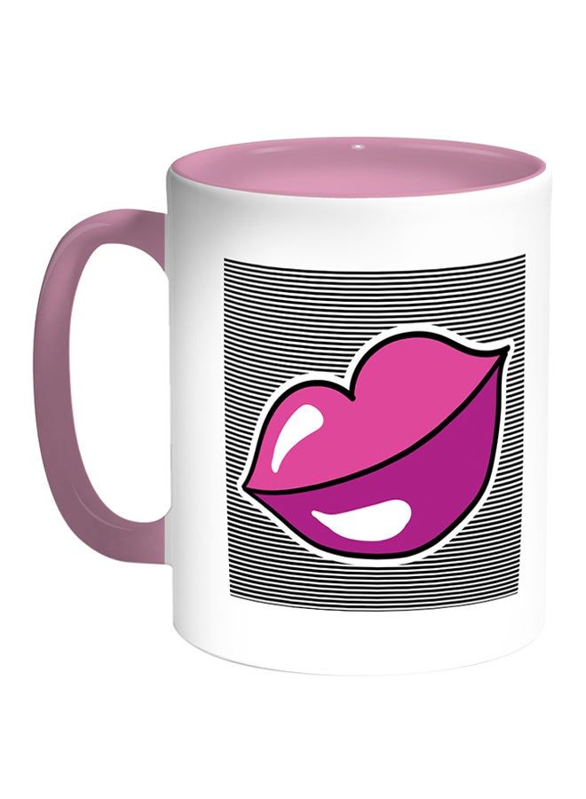 RKN Pink Lips Printed Coffee Mug White/Pink 11ounce - Image 2