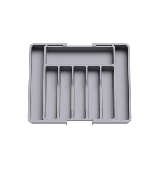 Silverware Organizer, Expandable Utensil Tray for Drawer, Adjustable Flatware and Cutlery Holder, Compact Plastic Drawerstore Holding Spoons Forks Knives, Large, Grey