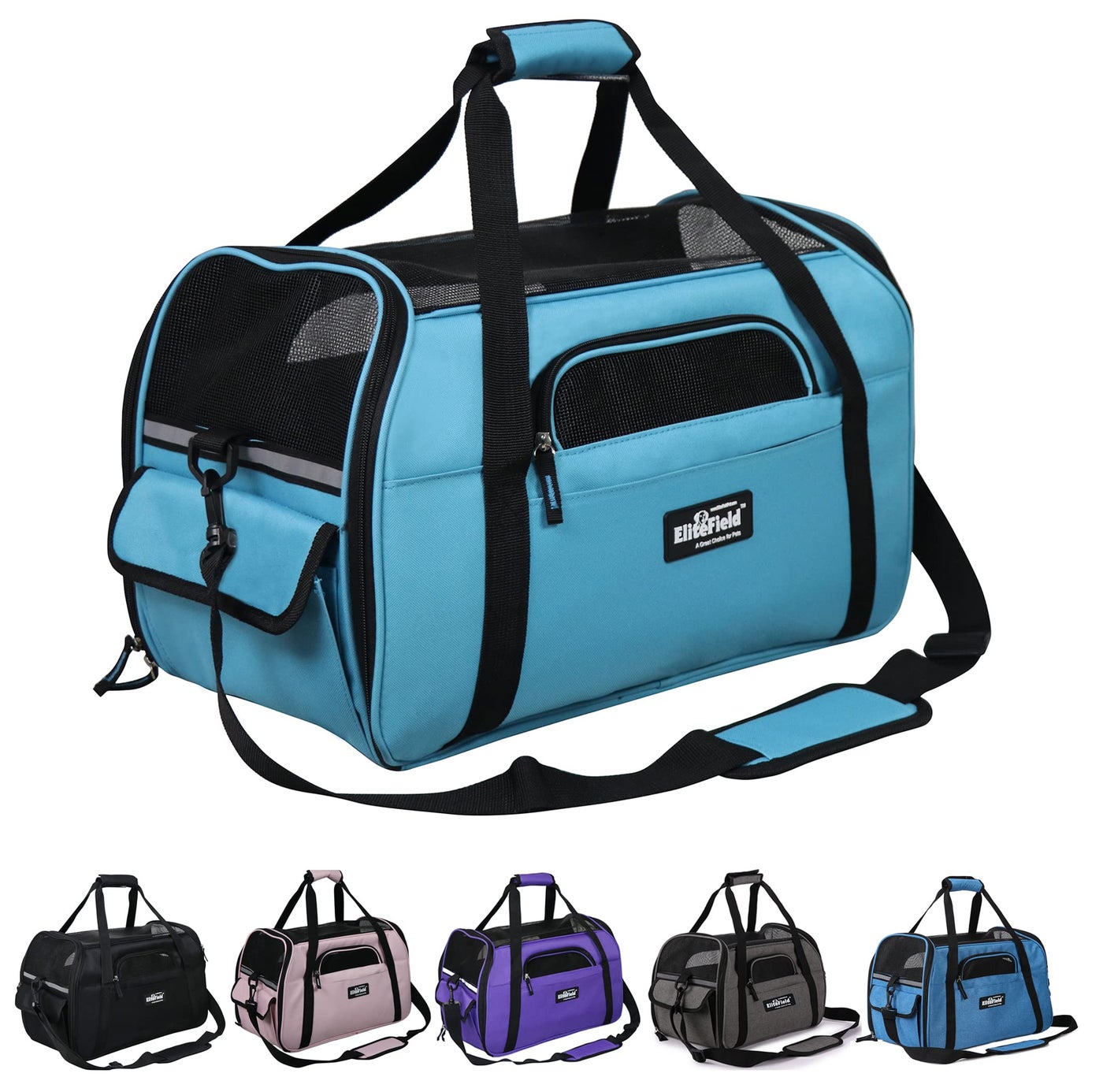 EliteField Soft Pet Carrier (3 Year Warranty, Airline Approved) Soft Sided Dog Puppy Cat Carrier Travel Bag (X-Large: 21" L x 12" W x 13" H, Sky Blue)