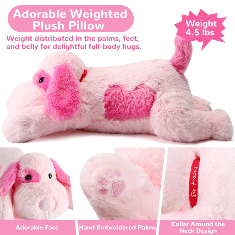 meowtastic Pink Dog Weighted Stuffed Animals - 22 Inch 4.5 Pounds Weighted Plush Dog Stuffed Animals - Big Stuffed Dog Plush Pillow - Cute Plush Toys Gifts for Kids & Adults (22" 4.5 lbs) - Image 4