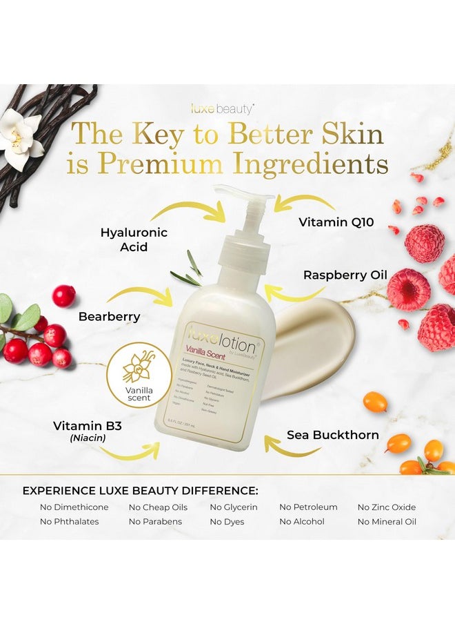 Luxebeauty - Luxe Beauty Non Greasy & Hyaluronic Acid Moisturizer for Face, Neck & Hands - Anti Aging Body Lotion & Non Toxic Body Lotion - Vanilla Body Lotion w/Silicone-Free, Organic & Plant-Based Ingredients - Image 1