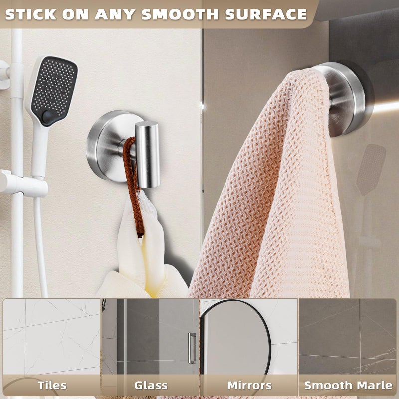 Fenas Suction Cup Hooks for Shower - Bathroom Reusable Hooks for Towels, Robes & Loofah - No-Drill Mounting on Kitchen,Walls,Metal,Glass,Mirrors,Tile & Smooth Non-Porous Surfaces (2, Brushed Nickel) - Image 4