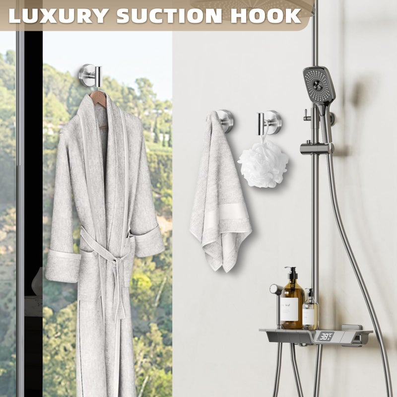 Fenas Suction Cup Hooks for Shower - Bathroom Reusable Hooks for Towels, Robes & Loofah - No-Drill Mounting on Kitchen,Walls,Metal,Glass,Mirrors,Tile & Smooth Non-Porous Surfaces (2, Brushed Nickel) - Image 5