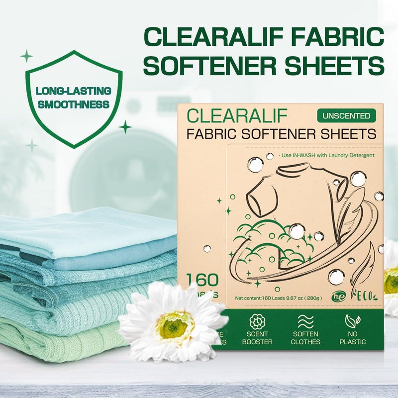 CLEARALIF laundry Fabric Softener Sheets, Unscented, 160 Loads, Eco Friendly, Great For Travel, Apartments, Dorms. - Image 5