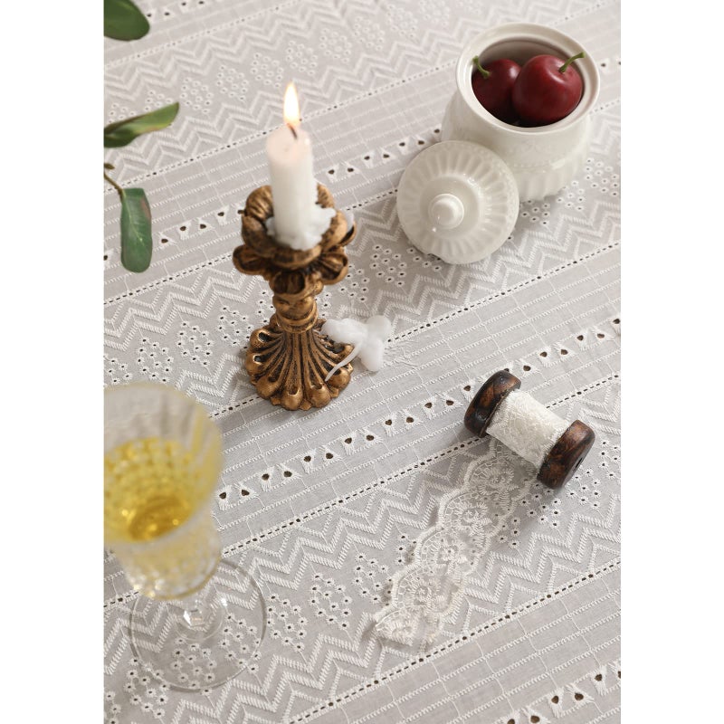 patdrea Vintage White Lace Tablecloth,Design Embroidered Cotton Ruffle Table Cloth for Square Table,Elegant Rustic Fabric Decorations for Wedding Party Thanksgiving Christmas,63"*63" - Image 3