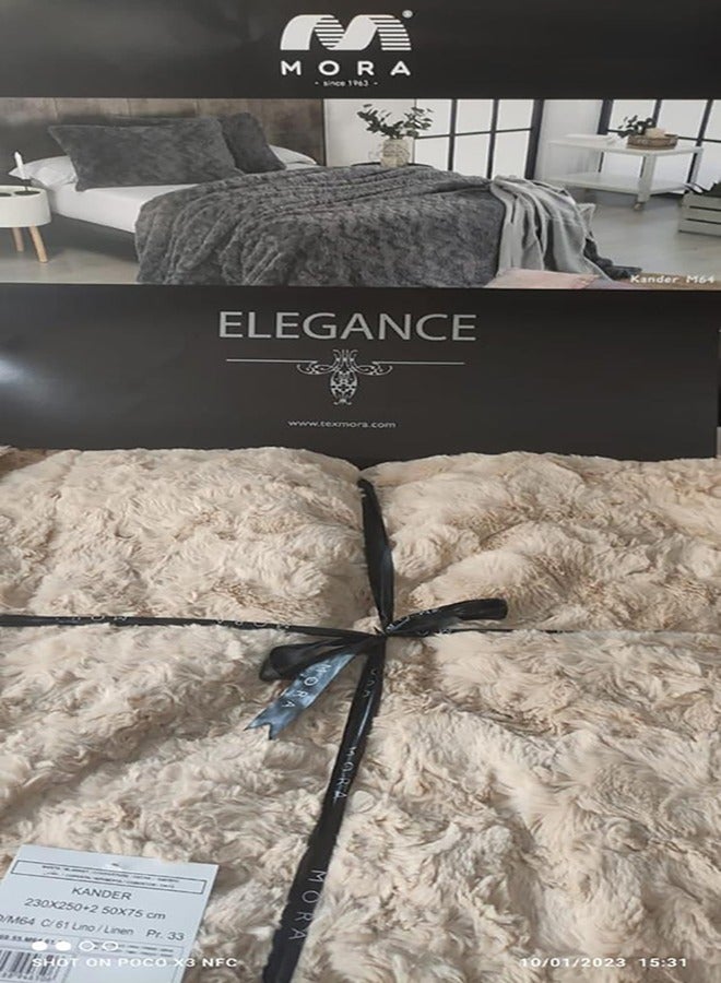 Mora spain Mora Kander Fur Blanket - Model M64 (thick fur) - Color: Linen - Size: 230 x 250 + 2 pillowcases (50 *70).. - Image 2