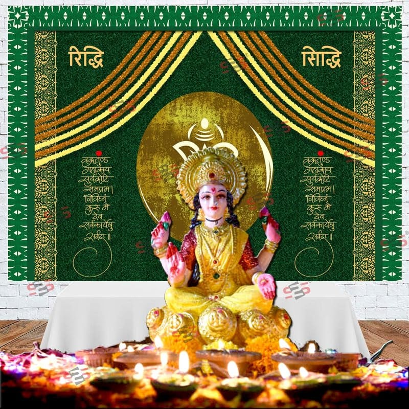 S2S Riddi Siddi Backdrop Cloth for Pooja Decoration Traditional, Background Decoration Cloth | Curtain Cloth for All Festival, Functions & Ceremonies - (5 x 8 Feet) (RIDDI SIDDI Green) - Image 2