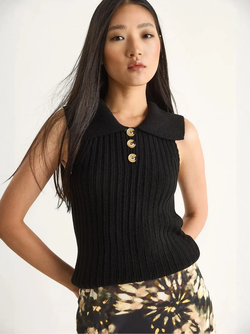 LUCCI Knit Blouse with Button Closure