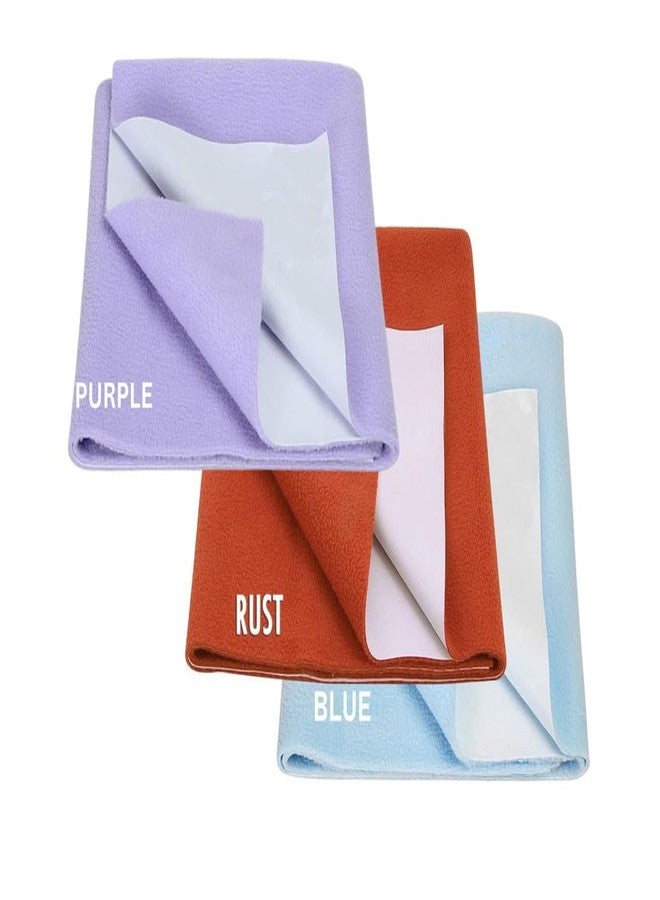 ELEVANTO Baby Anti-Piling Fleece Extra Absorbent Instant Dry Sheet for Baby, Baby Bed Protector, Waterproof Sheet, Small Size 50x70 cm, Pack of 2, Purple & Rust & Sky - Image 1