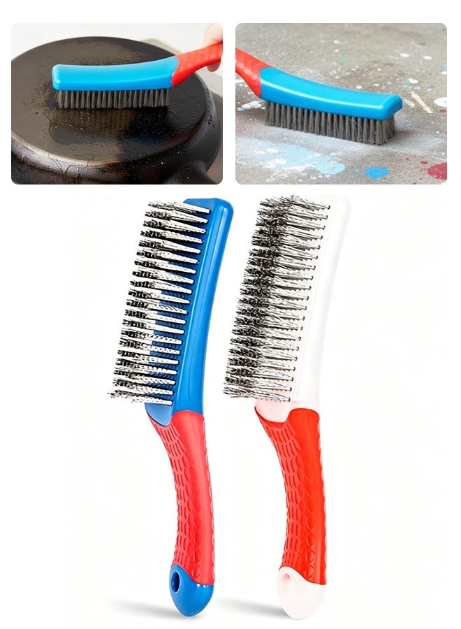2PCS فرشاة الفولاذ المقاوم للصدأ الثقيلة مع مقبض مطاطي لإزالة الصدأ - Image 1