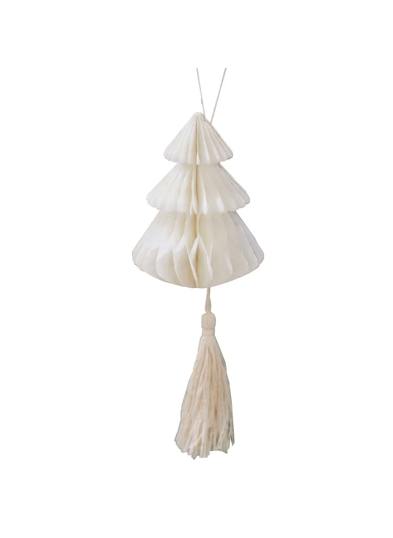 جينجر راي Tree Decoration - Honeycomb Trees With Macrame - Cream