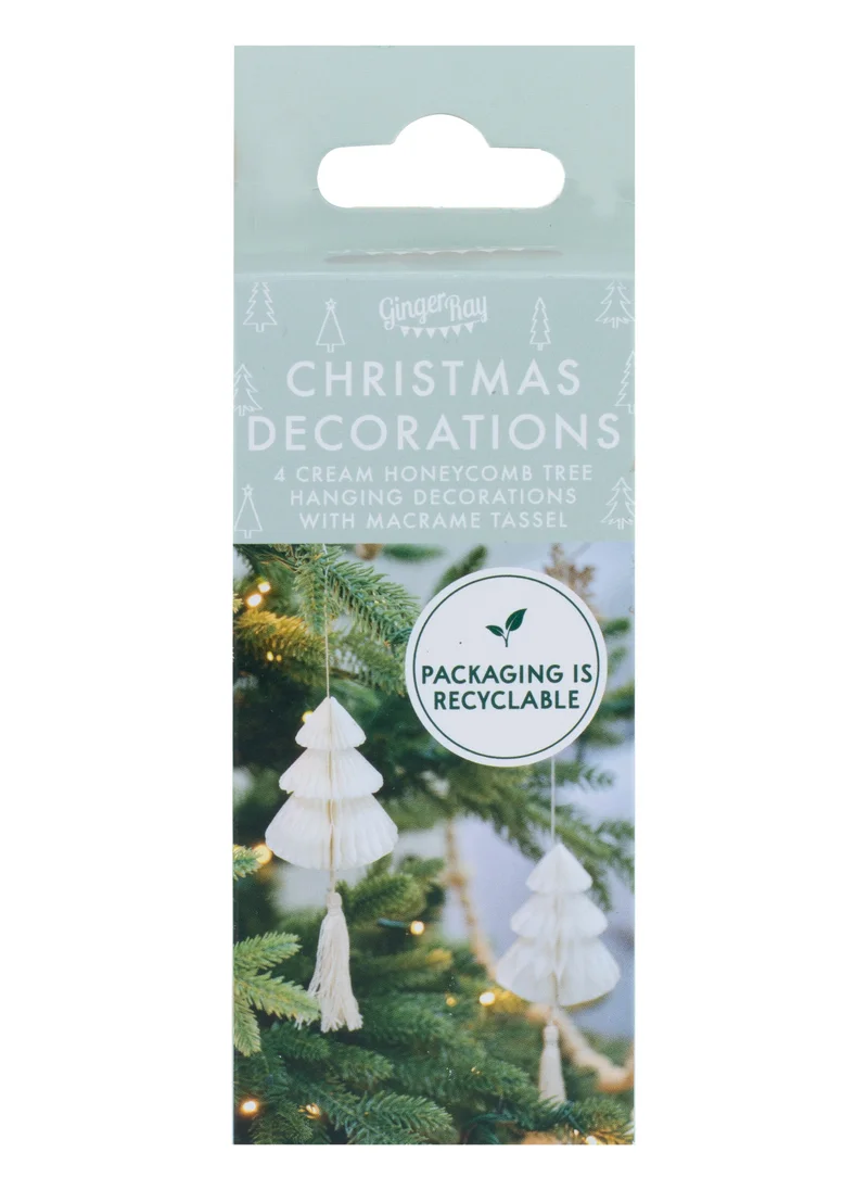 جينجر راي Tree Decoration - Honeycomb Trees With Macrame - Cream