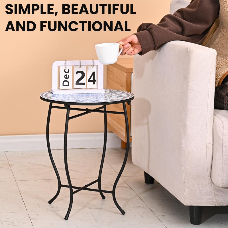 Aonagi Round Side Table, Indoor Outdoor Small Side Table, Weather Resistant Black Metal Side Table for Livingroom Patio Balcony Yard Porch Garden, 14â€ Diameter and 17â€ H Patio Accent Table Plant Stand - Image 3