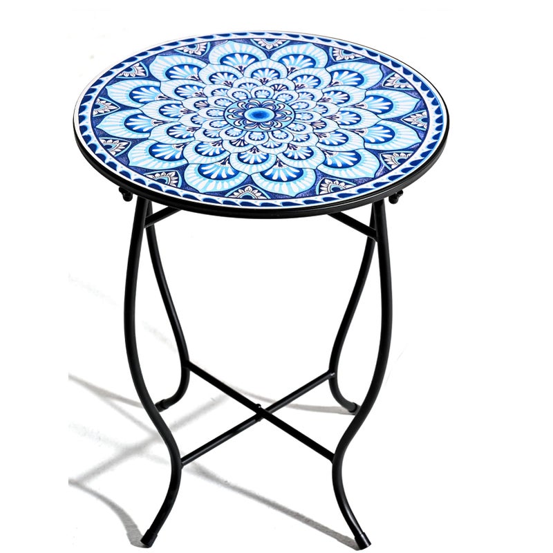 Aonagi Round Side Table, Indoor Outdoor Small Side Table, Weather Resistant Black Metal Side Table for Livingroom Patio Balcony Yard Porch Garden, 14â€ Diameter and 17â€ H Patio Accent Table Plant Stand - Image 1