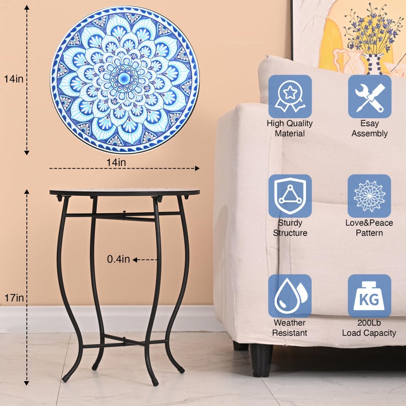 Aonagi Round Side Table, Indoor Outdoor Small Side Table, Weather Resistant Black Metal Side Table for Livingroom Patio Balcony Yard Porch Garden, 14â€ Diameter and 17â€ H Patio Accent Table Plant Stand - Image 5