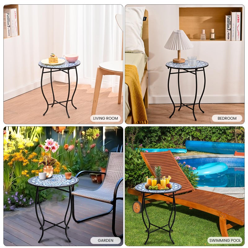 Aonagi Round Side Table, Indoor Outdoor Small Side Table, Weather Resistant Black Metal Side Table for Livingroom Patio Balcony Yard Porch Garden, 14â€ Diameter and 17â€ H Patio Accent Table Plant Stand - Image 4