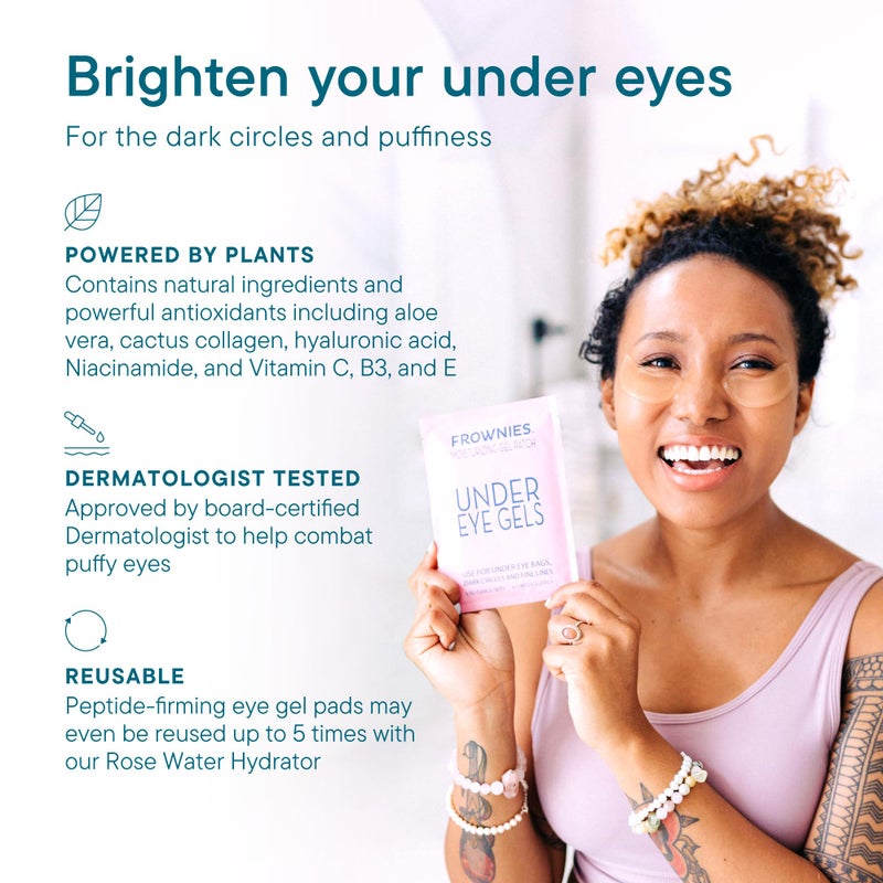Frownies Under Eye Gel Patches for Puffy Eyes - Dark Circles with Cactus Collagen - Reusable, 3 Pack - Image 2