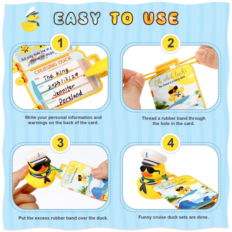 Silipull 72 Pcs/ 24 Sets Ducks for Cruise Ship with Tags New Years Rubber Ducks for Cruise Ships Mini Duck Tags Elastic Rubber Bands for Hiding Luggage Carnival Game Rewards(Yellow) - Image 5