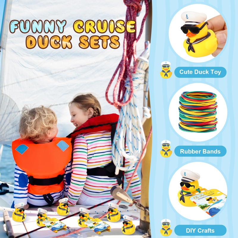 Silipull 72 Pcs/ 24 Sets Ducks for Cruise Ship with Tags New Years Rubber Ducks for Cruise Ships Mini Duck Tags Elastic Rubber Bands for Hiding Luggage Carnival Game Rewards(Yellow) - Image 2