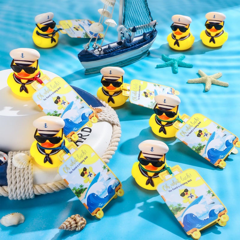 Silipull 72 Pcs/ 24 Sets Ducks for Cruise Ship with Tags New Years Rubber Ducks for Cruise Ships Mini Duck Tags Elastic Rubber Bands for Hiding Luggage Carnival Game Rewards(Yellow) - Image 3